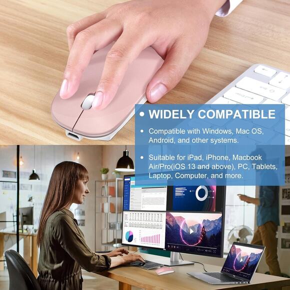 Bluetooth Wireless Mouse for MacBook Air Mac Pro Laptop Computer iPad Pad PC Las - Picture 3 of 6